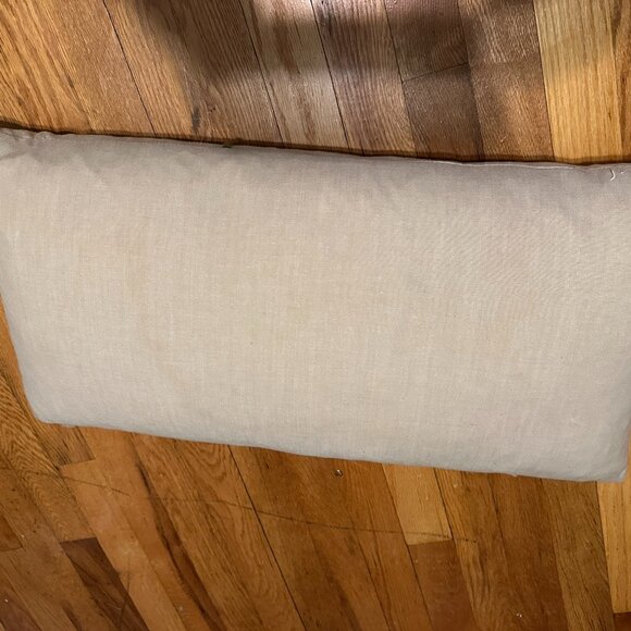 NEW Pier One Lumbar Embroidered floral blue and Green Pillow w/ tan background - Picture 7 of 11